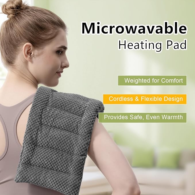 Weighted Microwave Heating Pad (1.8 lbs), 16x7 Inch Microwavable HotPack for Muscle Pain Relief Soothes Aches in Shoulders, Lower Back & Abdomen, Moist Heat Therapy Reusable