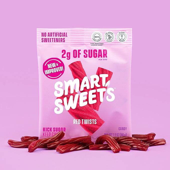 SmartSweets Red Twists, 1.8oz (Pack of 12), Licorice Gummy Candy with Low Sugar (2g), Low Calorie (110), No Artificial Sweeteners, Plant-Based, Gluten-Free, Healthy Snack for Kids & Adults
