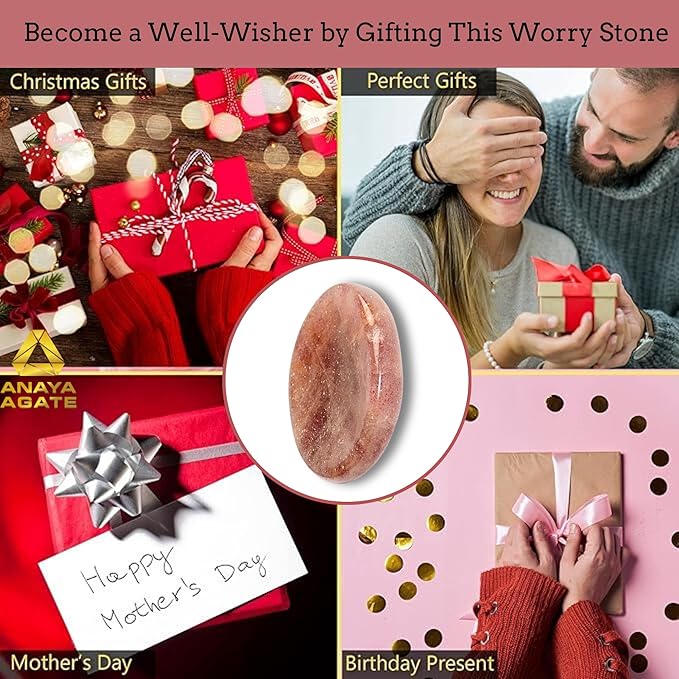 Strawberry Quartz Worry Stones – Crystal Thumb Worry Stone for Anguish, Stress – Relaxing and Soothing Balance Stones for Meditation, Stress Relief – Healing Stones and Crystals for Men and Women
