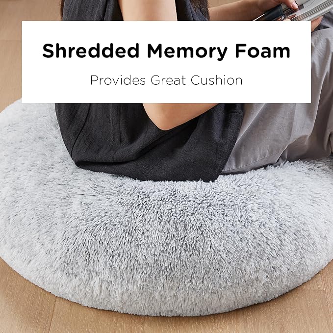 Codi Faux Fur Floor Pillows, Fluffy Large Round Cushions Sitting for Adults, Decorative Fuzzy Pillow for Fireplace,Dog Beds, Christmas, 32 Inch, Light Grey