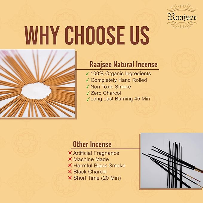 Raajsee Sandalwood Incense Sticks 100 Gm Pack-100% Pure Organic Natural Hand Rolled Free from Chemicals-for Church,Aroma Therapy,Relaxation,Meditation & Sensual Therapy