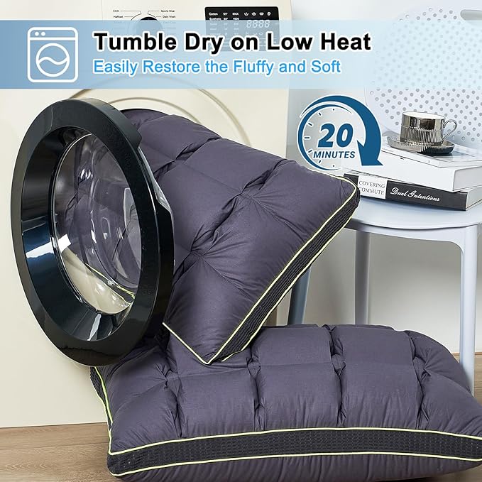 YOUR MOON Soft Pillow King for Sleeping, Super Soft Support Down Alternative Pillow, 100% Cotton Shell Luxury Comfy Fluffy Bed Pillows for Sleep(Gray)