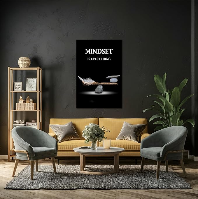 SKASNFAI Mindset Motivation Office Wall Art Zen Stone Canvas Print Pictures Wall Decor Framed Positive Quotes Posters for Living Room Bedroom Decoration (16L x 24W)