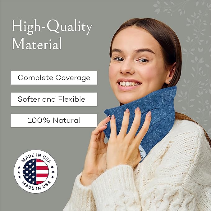 SacksyThyme Microwave Heating Pad for Back, Neck, Menstrual Cramps, Shoulders, Leg Pain Relief - Hot Moist Microwavable Therapy Pack - Blue Unscented Flaxseed Heat Pad Made in USA (Size: 18” x 7”)