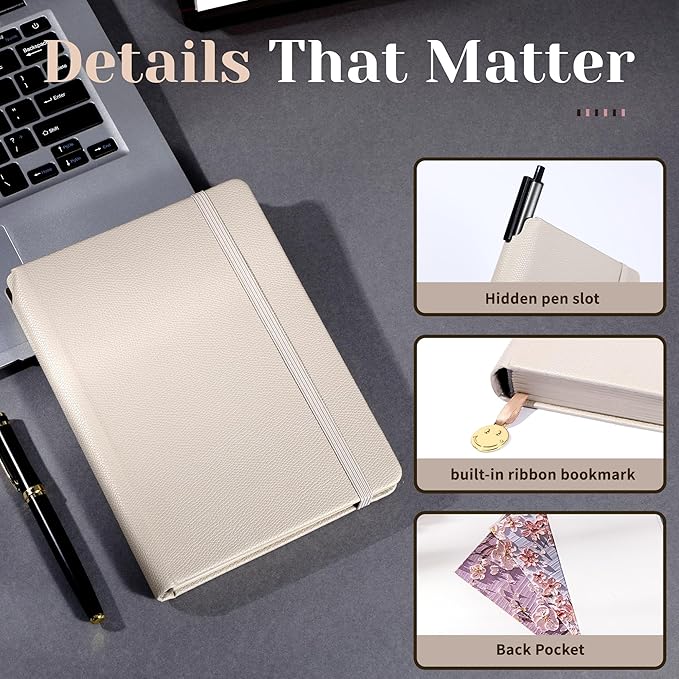 CAGIE Textured Hardcover Lined Journal for Women and Men, A5 Leather Journal Notebook with 256 Pages, 100GSM Paper – College Ruled Journaling Notebook for Writing, Work, School, Daily Diary