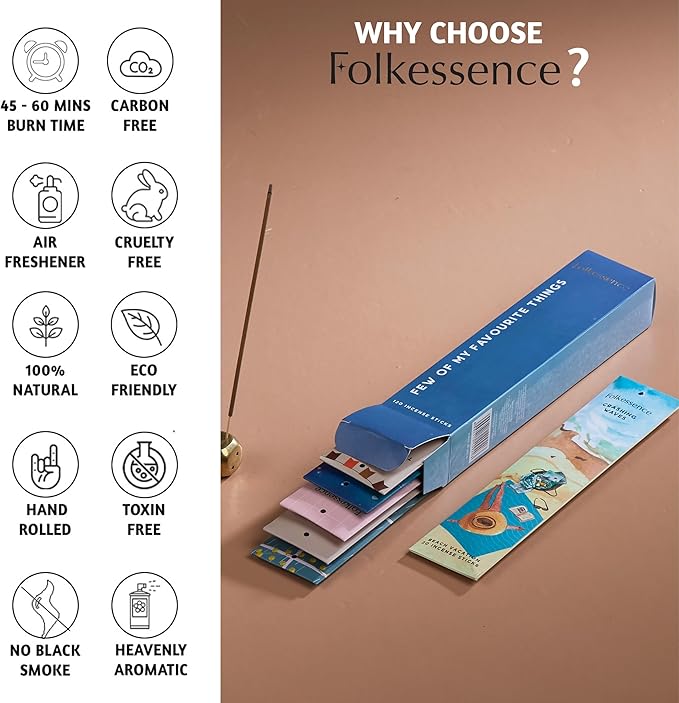 Folkulture Incense Sticks | Pack of 6 (120) Non Toxic Fall Insence-sticks, Fall Scents with 45 Mins Burn Time | Cinnamon, Espresso | Organic Inscents-sticks | Slow burning Incensios or Fall Essentials