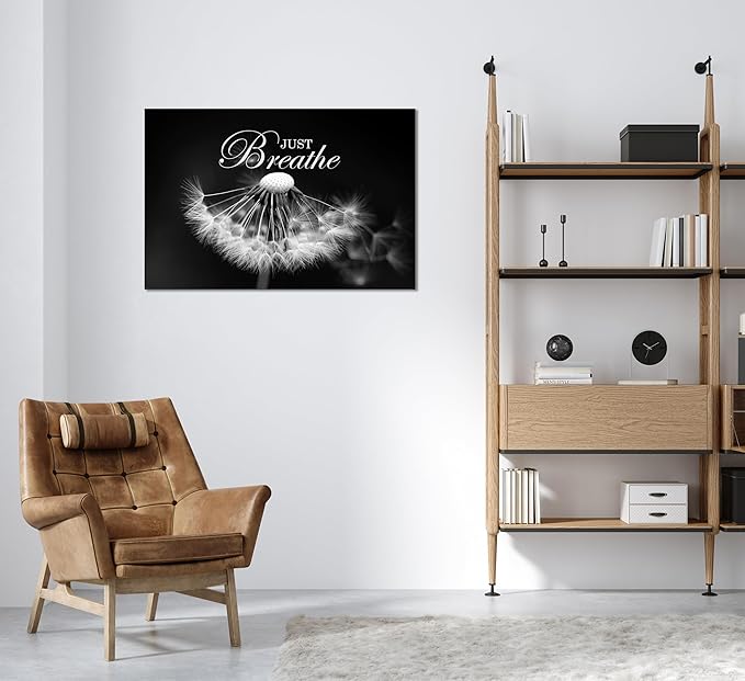 SKASNFAI Zen Wall Art Just Breathe Canvas Picture Positive Inspirational Dandelion Framed Artwork Poster Mental Health Office Pictures Wall Decor for Bathroom (20L x 30W)