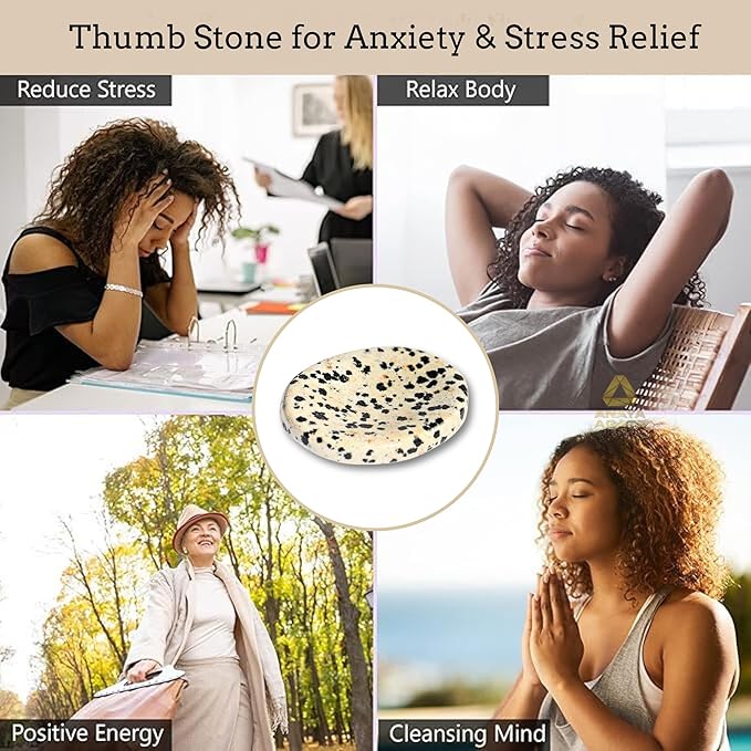 Dalmatian Jasper Worry Stones – Crystal Thumb Worry Stone for Anguish, Stress – Relaxing and Soothing Balance Stones for Meditation, Stress Relief – Healing Stones and Crystals for Men and Women