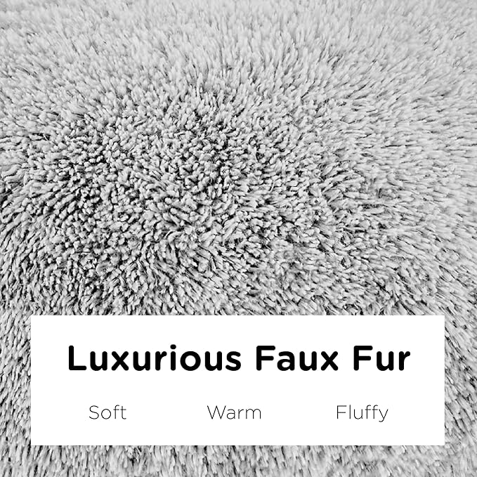 Codi Faux Fur Floor Pillows, Fluffy Large Round Cushions Sitting for Adults, Decorative Fuzzy Pillow for Fireplace, Living Room, Christmas, 32 Inch, Light Grey