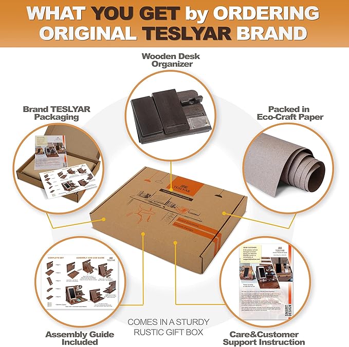 TESLYAR Wood Phone Docking Station for Men - Desktop or Nightstand Organizer - Birthday Gifts for Men, Dad - Anniversary Idea from Wife - Key Holder, Stand Wallet, Watch & Essentials (Black)