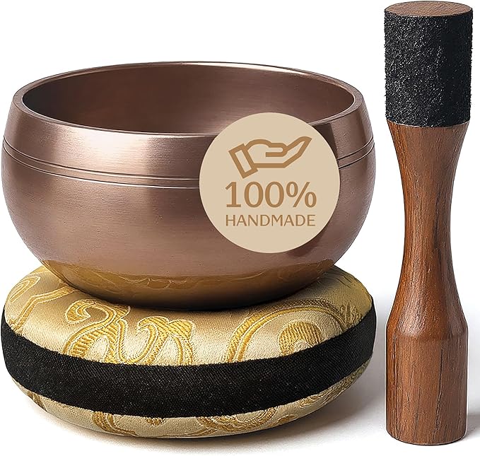 Tibetan Singing Bowl Set – Authentic Plain Design – Sound Bowl & Meditation Bowl with Cushion, Mallet & Guide – Yoga Therapy Tool Set – Handmade Himalayan Bowls – Ancient Himalayan Meditation Tools