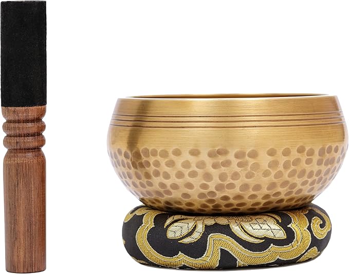 Tibetan Singing Bowls Set~ Meditation Sound Bowl hand Hammered in Nepal For Yoga, Meditation, Mindfulness, Healing & Chakra balancing~ (4 inch (Black Cushion))