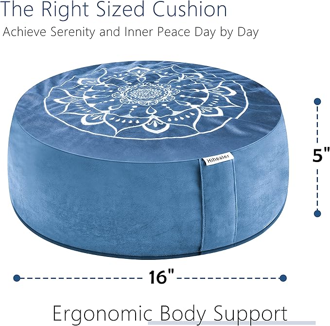 Hihealer Meditation Cushion, Traditional Tibetan Meditation Pillow Velvet Cover - Large Floor Cushion Seating for Adults - Yoga Buckwheat Bolster for Women、Moms