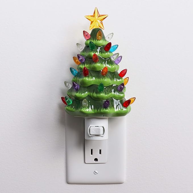 Milltown Merchants Ceramic Christmas Tree Night Light - Plugin Christmas Tree with Lights - Lighted Vintage Ceramic Tree - Mini Christmas Tree Decorative Night Light (Christmas Tree)