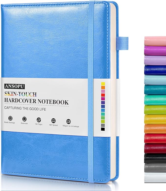 Lined Journal Notebook for Writing, A5 100 GSM Thick Paper, Leather Hardcover Journal for Woman Men, Travel Journal Diary 160 Pages (5.75'' X 8.38'' Lightblue)