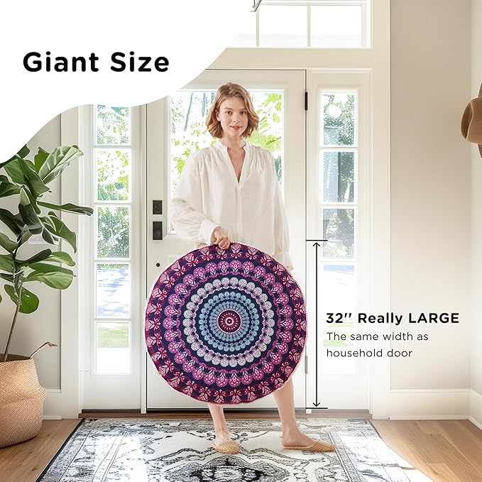 Codi Meditation Floor Pillow Set of 2, Round Large Pillows Seating for Adults, Bohemian Mandala Circle Cushion for Outdoor Fireplace Yoga Living Room, 32 Inch, Memory Foam Added, Purple Orchid New