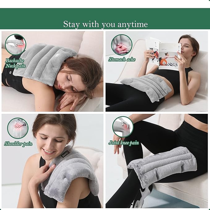Romfox Microwavable Heating Pad for Pain Relief, Moist Heat for Menstrual Cramps, Muscles, Joints, Back, Neck and Shoulders, Heat Compress Pillow, for Both Hot and Cold Therapy (Grey - Unscented)