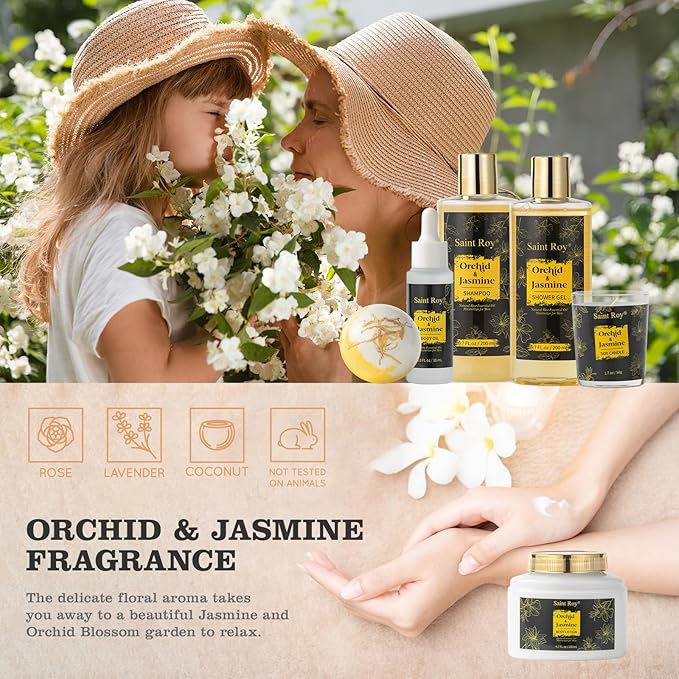 Luxury Home Spa Bath Gift Basket, Spa gift basket Christmas Gifts for Women men, Spa Kit Self-care Gifts, Spa Collection Gift, Orchid Jasmine Bath and Body Gift Pampering Spa Gifts Mother's Day Gift