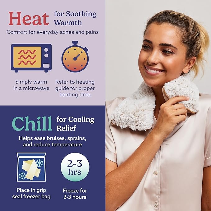 warmies Microwavable Neck & Shoulder Wrap - Heating & Cooling Plush Pad for Calming Relaxation - Weighted & Heated Neck Warmer with Scented Lavender - Microwave Heat Pad for Aches & Pain – Brown