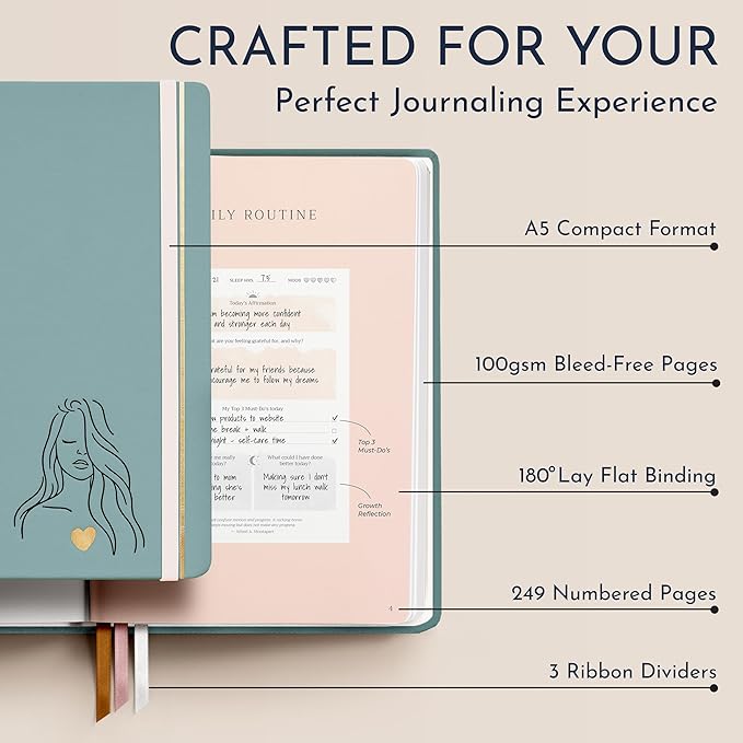 RYVE Daily Gratitude Journal for Women, 6-Month Guided Positivity & Wellness Journal with Prompts, Affirmations, Mindfulness, For Self-Reflection & Manifestation