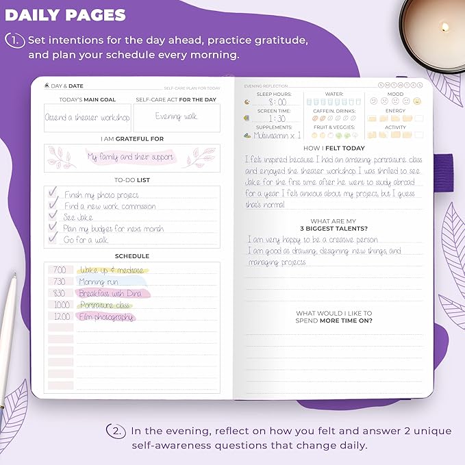Clever Fox Self-Care Journal Pocket – Daily Reflection Notebook – Mental Health & Personal Development Planner, Meditation & Mood Log (Purple)