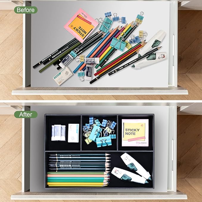 GORESE Faux Leather Valet Tray for Men, Stackable Jewelry Trays Drawer Organizer Tray Nightstand Organizer for Men, EDC Tray for Key, Wallet, Sunglass, Watch, Coin, Phone, Cologne - Black