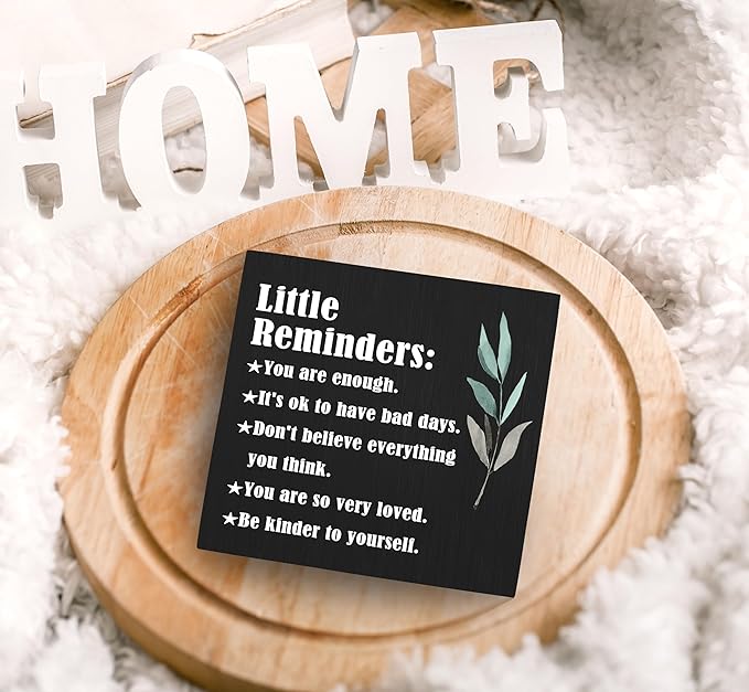 SRADMO Inspirational Little Reminders Wood Box Sign Desk Decor, Inspirational Desk Decor, College Motivational Positive Affirmation Gifts Box Sign For Office Home Dorm Tabletop Shelf Decoration(Black)