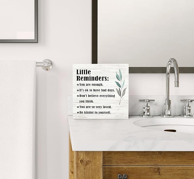 SRADMO Inspirational Little Reminders Wood Box Sign Desk Decor 8x8, Inspirational Desk Decor, College Motivational Positive Affirmation Gifts Box Sign For Office Home Dorm Tabletop Shelf Decoration