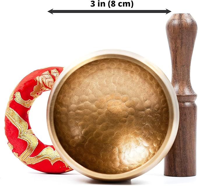 Tibetan Singing Bowl Set - Easy To Play for Beginners - Authentic Handcrafted Mindfulness Meditation Holistic Sound 7 Chakra Healing Gift by Himalayan Bazaar (3 Inch, Gold)