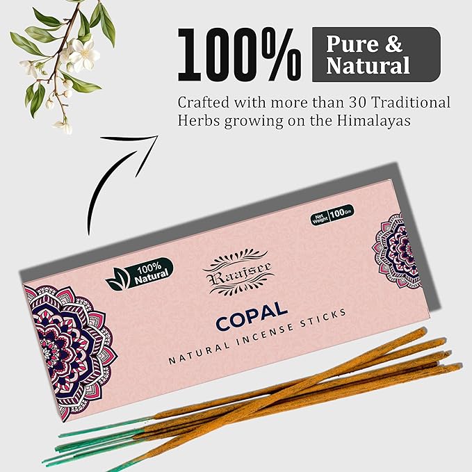 100% Natural Copal Incense Sticks 100 gm Pack, Charcoal Free –– Organic Non Toxic Insence Sticks, Made with Flowers - Meditation Gifts for Spiritual Cleansing