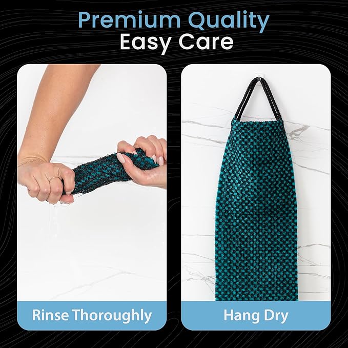 Japanese Exfoliating Washcloth for Back & Body 2-Pack - Charcoal & Silver Ion Exfoliating Towel with Handles - Two-Sided Gentle Exfoliation & Deep Cleanse Body Wash Cloths for Shower - 1 White 1 Green