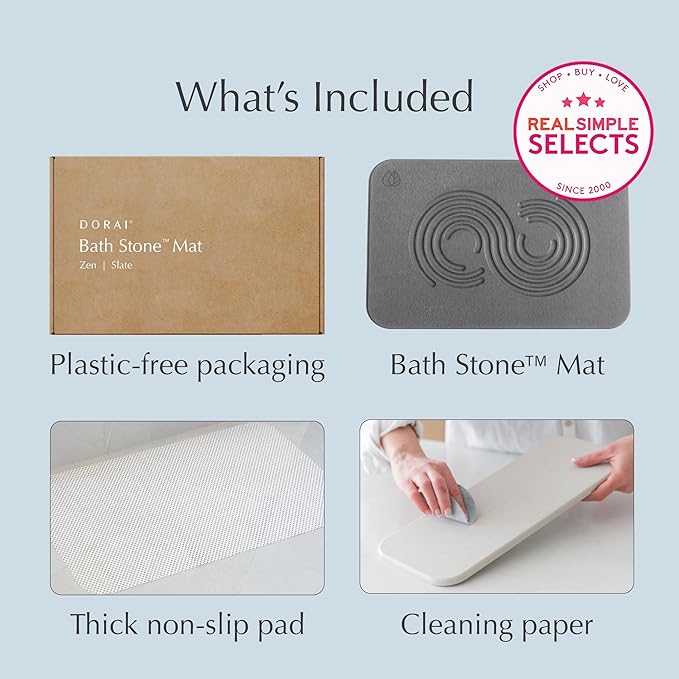Dorai Home Bath Stone Mat 23.6"x15.4" (2-Pack) – Quick-Dry, Non-Slip Diatomite Stone Bath Mat for Bathroom, Zen Slate