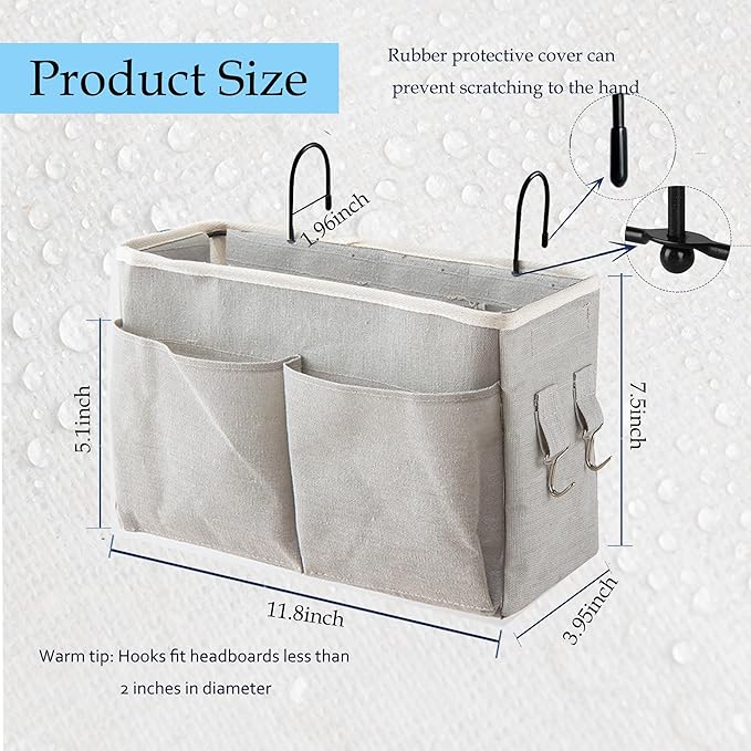 Bedside Caddy, Bedside Hanging Storage Organizer for College Dorm Bed, Bunk and Hospital Beds, Can be Placed Books, Phones,Keys, Glasses,Magazine Holder (Grey, 1)