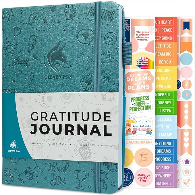 Clever Fox Gratitude Journal – Happiness, Positivity & Affirmation Daily Journal – Inspirational Daily Notebook – 3 Months, A5 (Aquamarine)