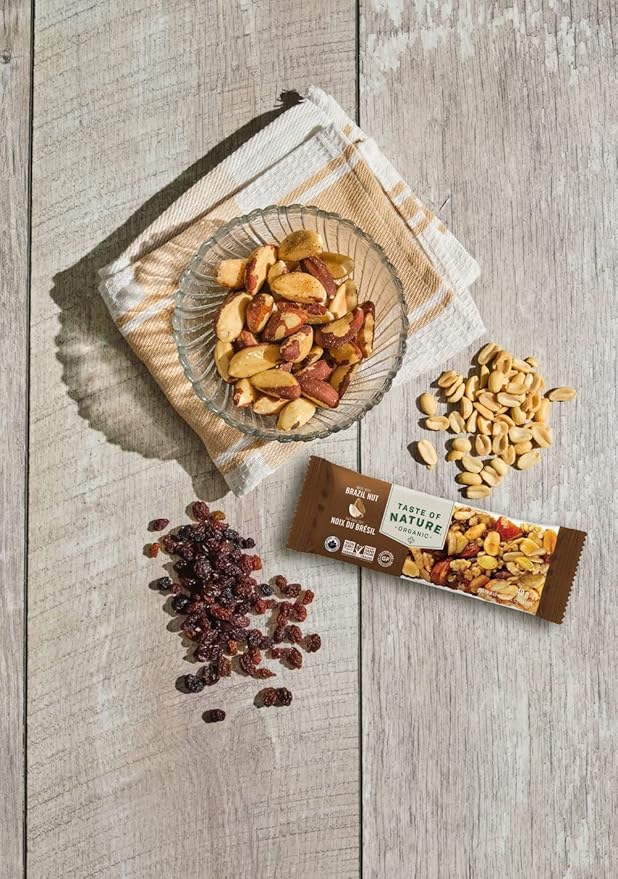Taste of Nature Organic Peanut Snack Bar - Healthy, Gluten Free, Non GMO, Vegan Snack Bars with Mixed Nuts, Fruits and Seeds - 16-Count Snack Pack