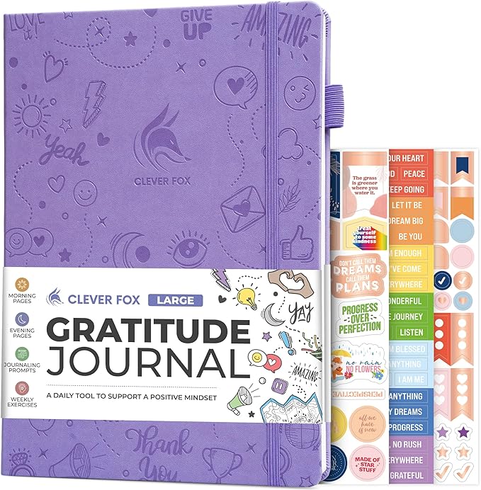 Clever Fox Gratitude Journal Large – Happiness, Positivity & Affirmation Journal – Inspirational Daily Notebook, 3 Months, 8.3x11” (Lavender)