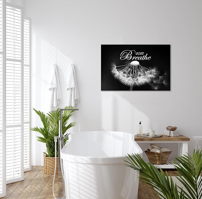 SKASNFAI Zen Wall Art Just Breathe Canvas Picture Positive Inspirational Dandelion Framed Artwork Poster Mental Health Office Pictures Wall Decor for Bathroom (28L x 44W)