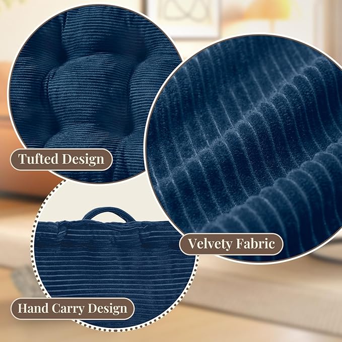 Wellsin Square Floor Pillows for Adults Kids - Meditation Floor Pillow Seating Cushion - Tufted Floor Cushion with Shredded Foam & Velvet Cover, 1 Pack, 20x20 Inch, Dark Blue