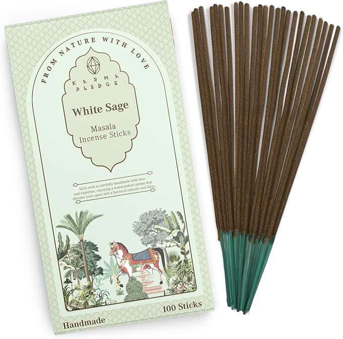Incense Sticks, White Sage Incense, Pack of 100 Stick, Hand Rolled Aromatic Masala Made with Natural Ingredients, 45-60 Minute Burn Time, Best for Home Fragrance, Meditation, Yoga, Spiritual Healing