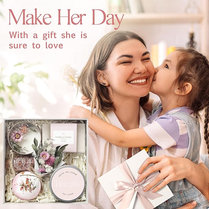 Orchid & Jasmine Spa Box for Women – Birthday, Christmas & Pink Gifts, Self Care & Relaxation Set with Candle, Soap & Bath Salts – Elegant Ready-to-Give Package for Mom, Sister, or Friend