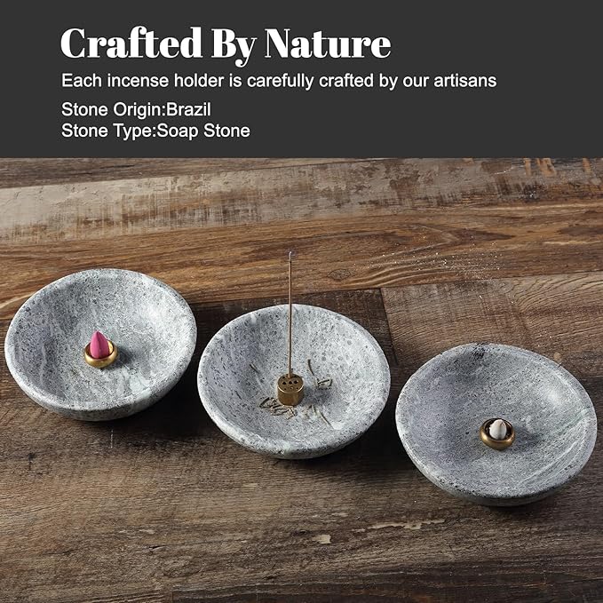 Koville Natural Marble Incense Holder, Incense Holder for Sticks with 9 Holes, Handmade Incense Burner Ash Catcher for Meditation Yoga SPA, Balsam Fir/Palo Santo/Sage/Cone (Grey)