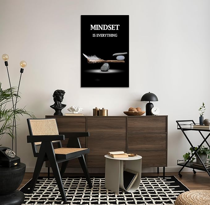 SKASNFAI Mindset Motivation Office Wall Art Zen Stone Canvas Print Pictures Wall Decor Framed Positive Quotes Posters for Living Room Bedroom Decoration (24L x 36W)