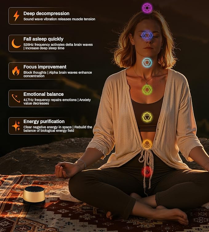 Vangoa Tibetan Singing Bowls Machine - 9 Sound Bowls for Yoga, Meditation, Mindfulness, Healing, Chakra Healing and Stress Relief, Timer and Memory Features, Gold Bronze