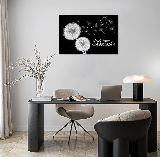 SKASNFAI Zen Wall Decor Motivation Dandelion Just Breathe Canvas Print Artwork Motivation Positive Wall Art for Inspirational Quotes Yoga Room (16L x 24W)