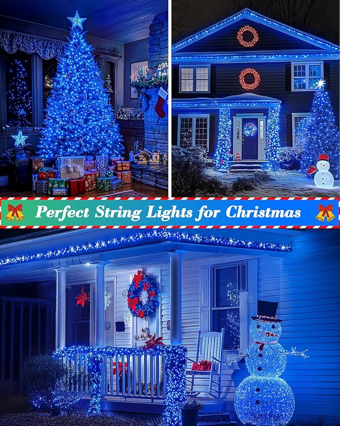 355FT 900 LED Blue Christmas Lights, Extra Long Outdoor String Lights Waterproof, Timer & Memory, 8 Modes Dimmable Plug in Fairy Lights for Outside Tree Wedding Patry Holiday Decorations