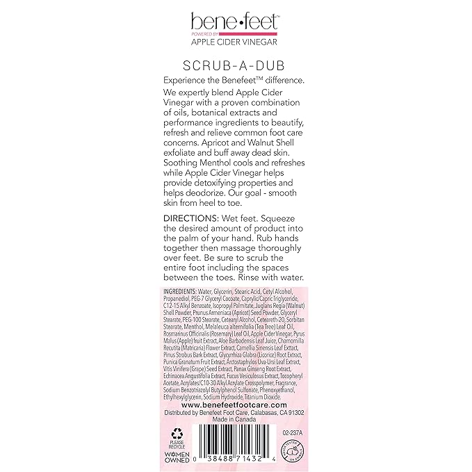 Benefeet Scrub-A-Dub Cooling Foot Scrub - Exfoliates + Refreshes Dry + Dull Skin, Get Smoother Skin from Heel to Toe, Made w/Vitamin E, Apple Cider Vinegar, Walnut Shell + Apricot Seed, 4 oz (3 Pack)