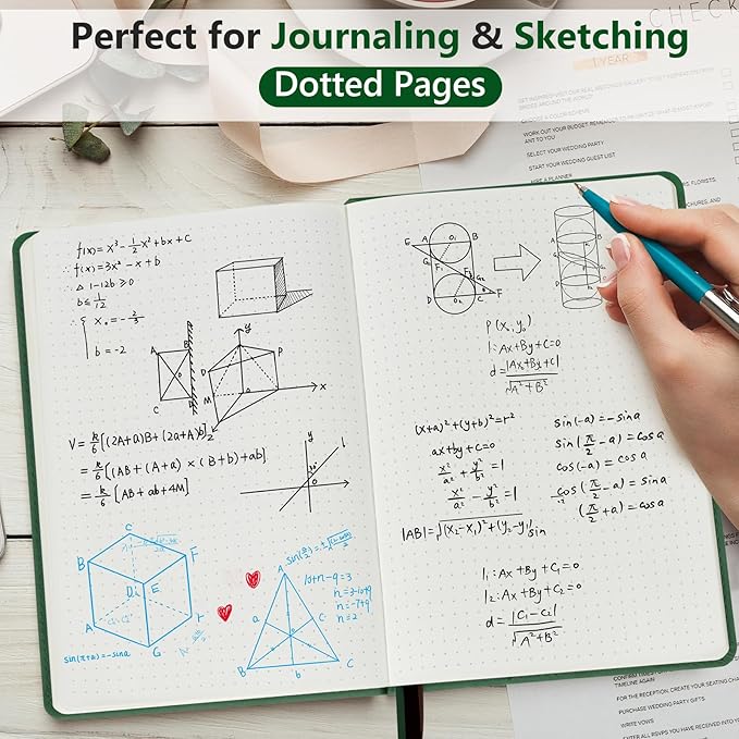 Dotted Journal Notebook for Men & Women, 160 Pages Dot Grid notebook for Note Taking, Bullet Journaling Notebook for Work, School, Travel, Writing, A5 Hardcover 5.9" x 8.5"(Green)