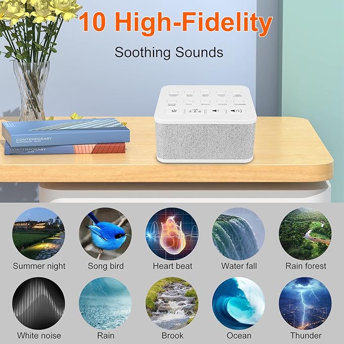 LUXSWAY Sound Machine, White Noise Machine with 10 Natural Soothing Sounds, Volume Control & 3 Timers Setting, Memory Function Sleep Machine for Baby Kids Adults & Home Office Travel