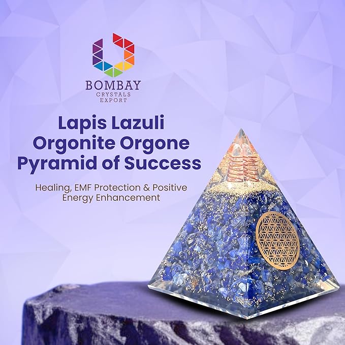 Orgone Pyramid of Success – Lapis Lazuli Orgonite for Honesty, Self-Awareness, Chakra Balancing, Meditation, Reiki Healing, EMF Protection & Positive Energy Enhancement