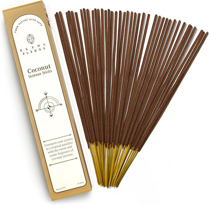 Coconut Incense Sticks, Organic Hand Dipped Incense, Natural Herbs & Aromatic Ingredients, Contain 40 Sticks Inside, Burn Time 45-60 Min, Spiritual Gifts, Incense by Karma Pledge